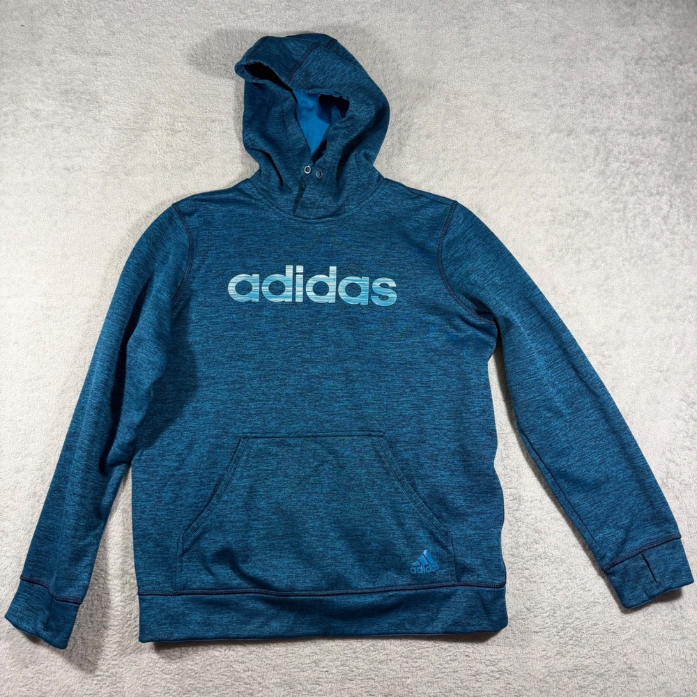 Adidas Climawarm Hoodie Mens Medium Blue Space Dye Fleece Logo Pullover